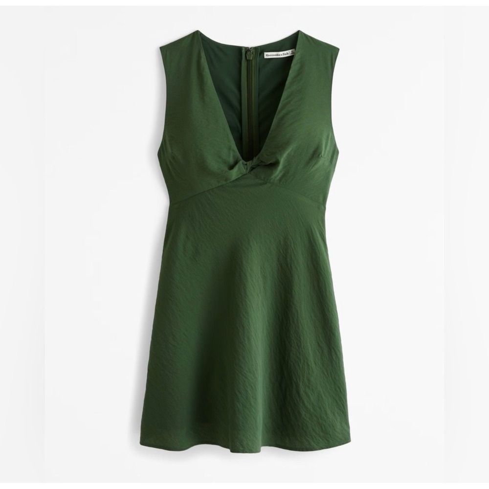 Abercrombie & Fitch Green V-Neck Twist Front Sleeveless Godet Mini Dress Medium